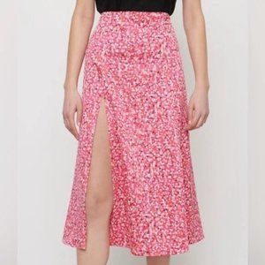 Dynamite Floral Satin Pink Slit Skirt
